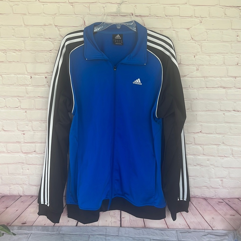Y2K Adidas men’s 3 stripes blue black jacket size medium